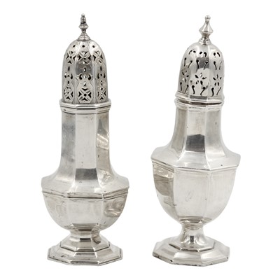 Lot 34 - Two silver baluster sugar casters.