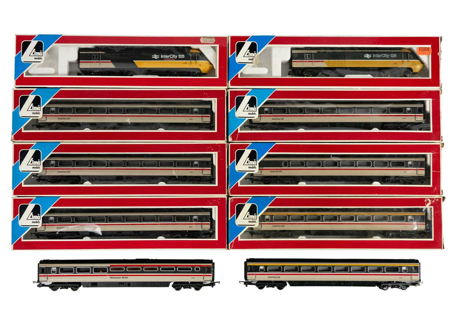 Lot 515 - Lima "OO" HST earlier Intercity liveries boxed & un-boxed - 2 powered cars & 8 compatible carriages