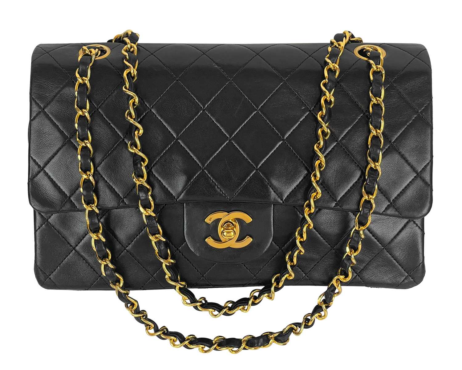 Lot 543 - A Chanel double flap classic midi handbag, circa 1989-91.