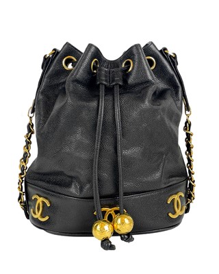 Lot 507 - A Chanel black caviar leather bucket bag, circa 1991-94.