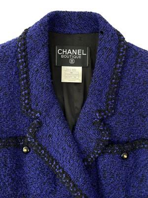 Lot 59 - A Chanel 'Kate Middleton' black trimmed double-breasted blazer in cobalt blue, circa 1995.