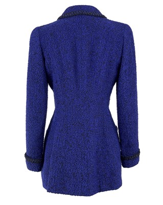 Lot 59 - A Chanel 'Kate Middleton' black trimmed double-breasted blazer in cobalt blue, circa 1995.