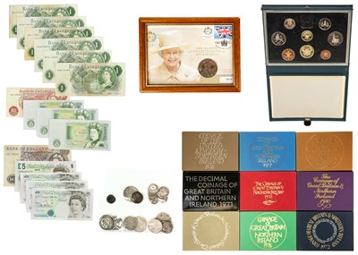 Lot 39 - GB decimal proof coin sets plus various GB silver coinage including hammered coin