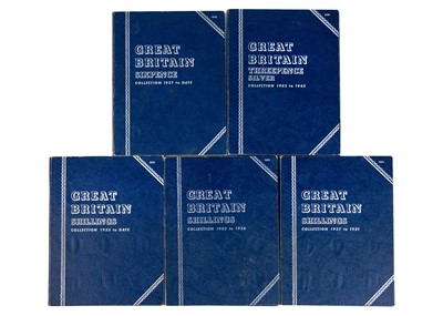 Lot 44 - GB pre 1920 and pre 1947 silver and later coins collections in five Whitman folders