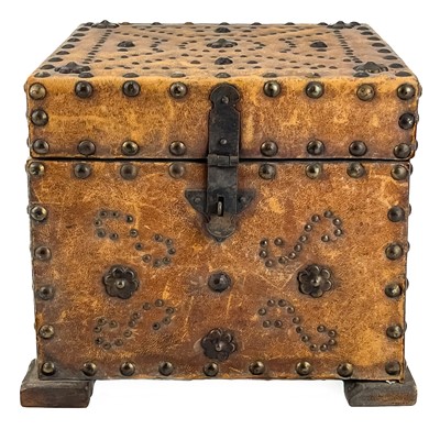 Lot 313 - A 20th century leather bound brass studded box.