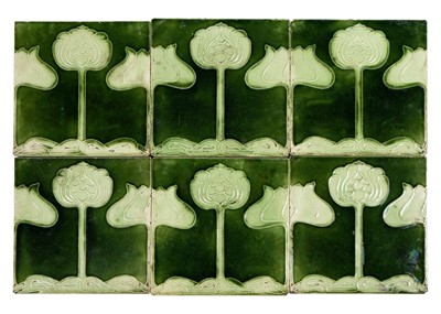 Lot 480 - A set of ten Art Nouveau pottery tiles.