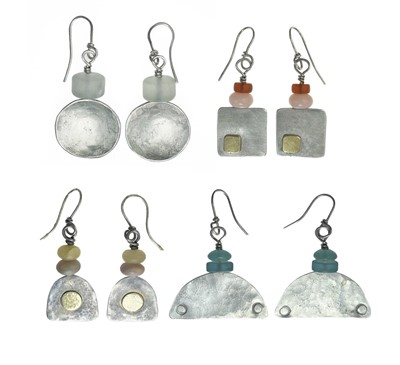 Lot 429 - Duibhne Gough - Four pairs of contemporary silver and bead set pendant earrings.