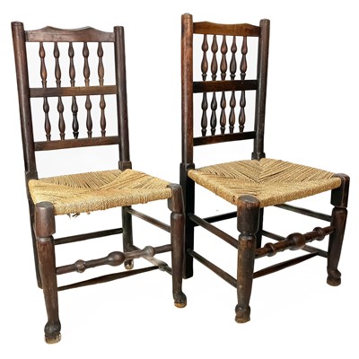 Lot 399 - Two Lancashire ash and elm spindle back dining chairs