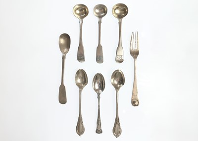 Lot 48 - A selection of silver George III and later spoons and a fork.