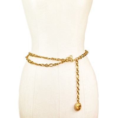 Lot 46 - A Chanel 24ct gold-plated chain belt with CC medallion.