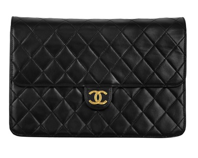 Lot 12 - A Chanel black quilted lambskin single flap wallet shoulder bag.