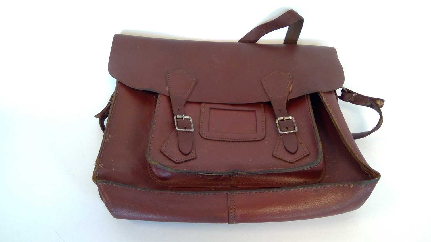 Vintage leather school discount satchel