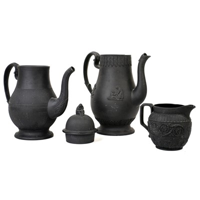 Lot 15 - A late 18th century Wedgwood Black Basalt coffee pot and cover.