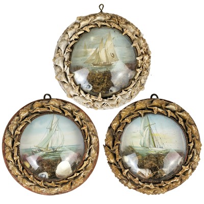 Lot 281 - A Group of three late Victorian circular shellwork dioramas.