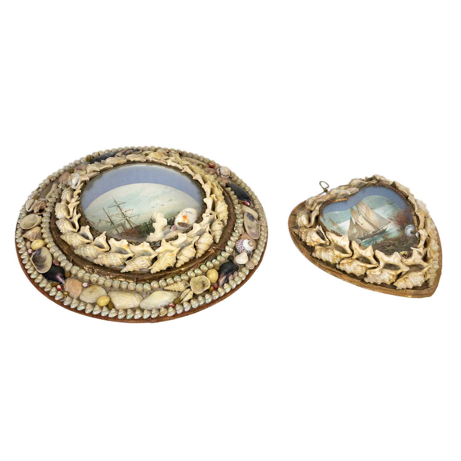 Victorial Shell Work Lot 67 - A late Victorian shellwork circular maritime