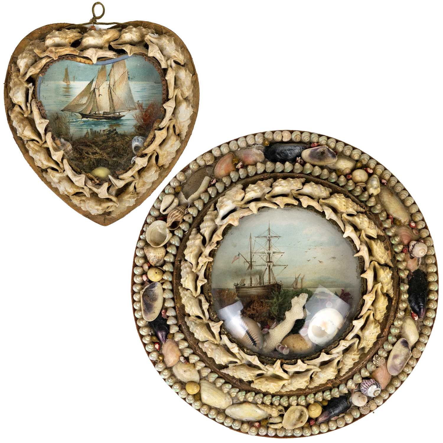 Lot 67 - A late Victorian shellwork circular maritime diorama.
