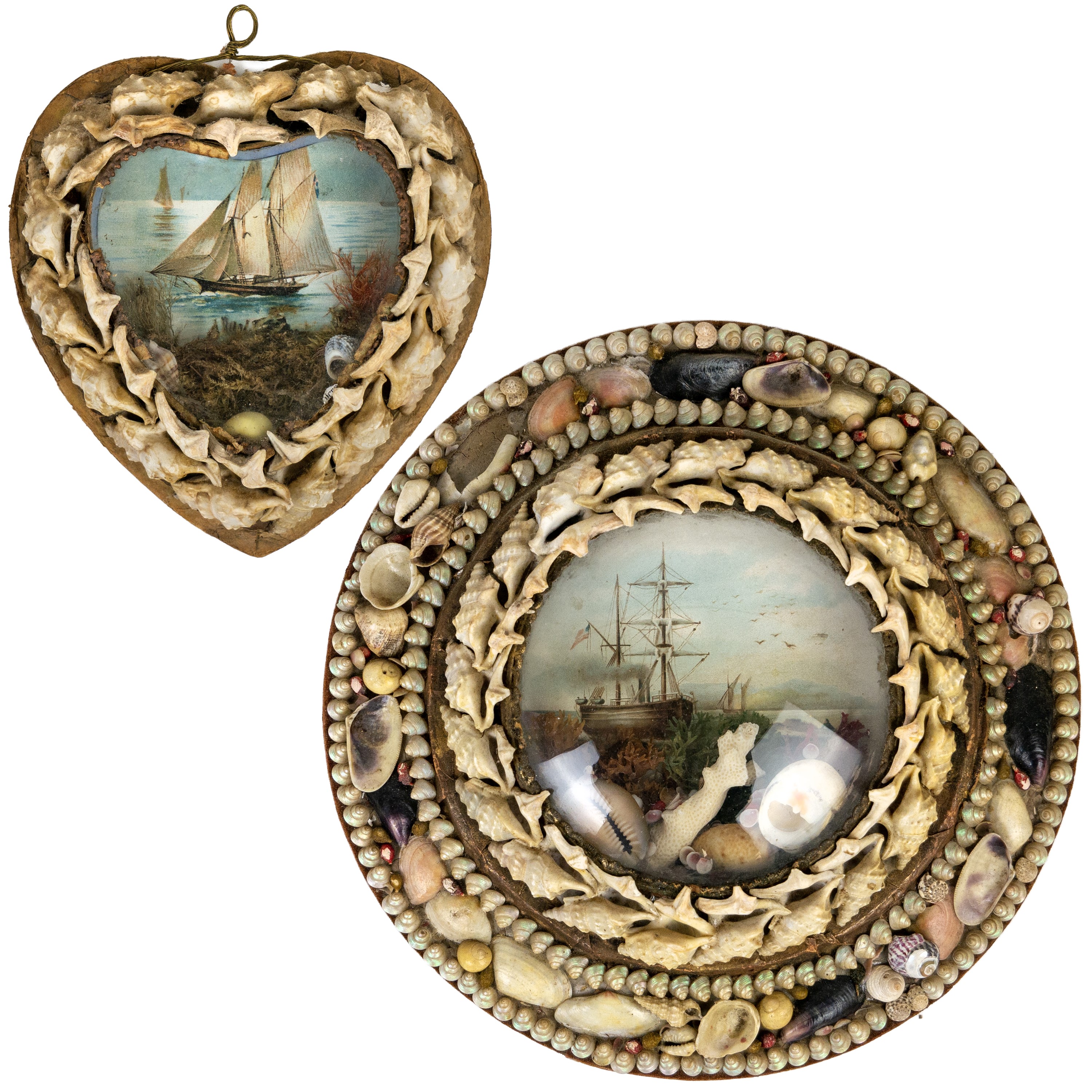 Victorial Shell Work Lot 67 - A late Victorian shellwork circular maritime