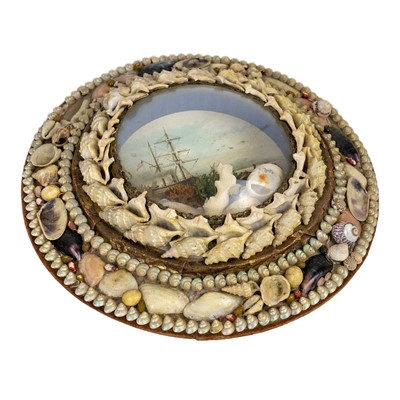 Lot 67 - A late Victorian shellwork circular maritime diorama.