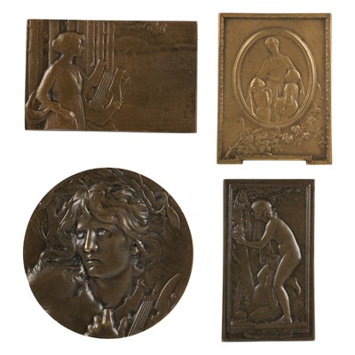 Lot 263 - A French bronze plaque Le Nid, after Jean-Baptiste Daniel-Dupuis