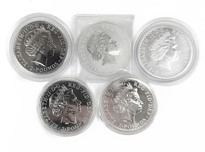 Lot 67 - GB proof silver 1 ounce Britannia coins (x5)