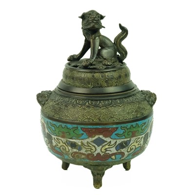 Lot 128 - A Chinese bronze and champleve incense burner, Qing Dynasty, 19th century.