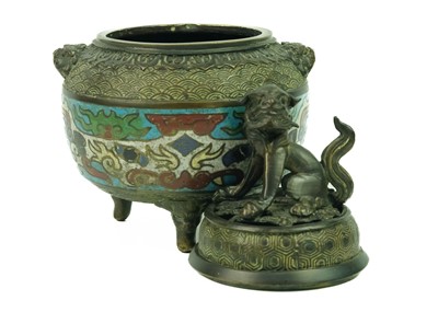 Lot 128 - A Chinese bronze and champleve incense burner, Qing Dynasty, 19th century.