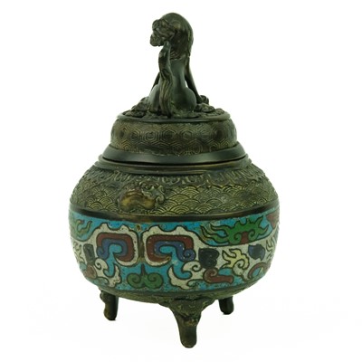 Lot 128 - A Chinese bronze and champleve incense burner, Qing Dynasty, 19th century.
