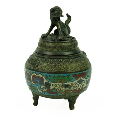 Lot 128 - A Chinese bronze and champleve incense burner, Qing Dynasty, 19th century.