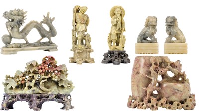 Lot 134 - Seven Chinese soapstone carvings and figures, 20th century.