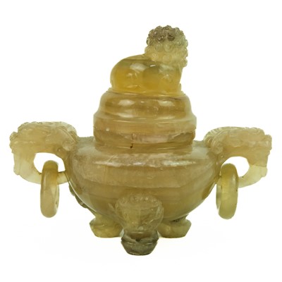 Lot 137 - A Chinese agate incense burner on stand, late Qing Dynasty..