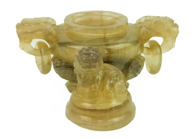 Lot 137 - A Chinese agate incense burner on stand, late Qing Dynasty..