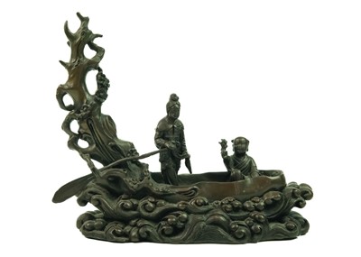 Lot 142 - A Chinese bronze model of a naturalistic boat, circa 1900.
