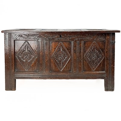 Lot 334 - A 17th century oak coffer.