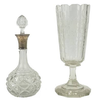 Lot 494 - A silver necked cut glass decanter.