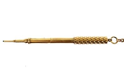 Lot 82 - A 9ct rose gold fancy-link Albert watch chain with 9ct propelling pencil fob.