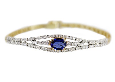 Lot 124 - Aris: An elegant diamond and sapphire necklace and bracelet suite.
