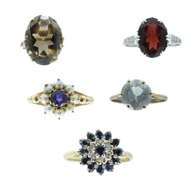 Lot 127 - A selection of 9ct gem set rings.