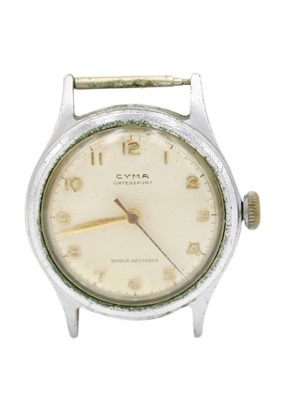 Lot 241 - A silver-cased trench wristwatch and a Cyma Watersport wristwatch.