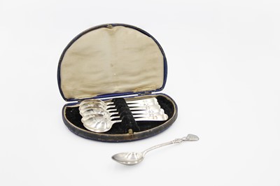 Lot 115 - A cased set of silver coffee spoons by James Dixon & Sons Ltd.