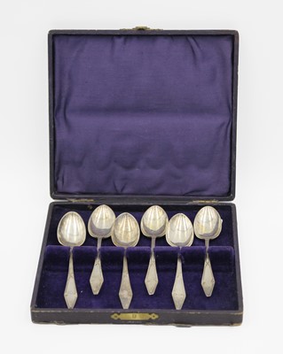 Lot 178 - A cased set of six George V silver coffee spoons by Cooper Brothers & Sons Ltd.