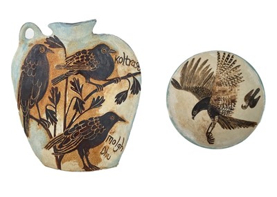 Lot 443 - A Michelle Cowmeadow flattened slab vase.