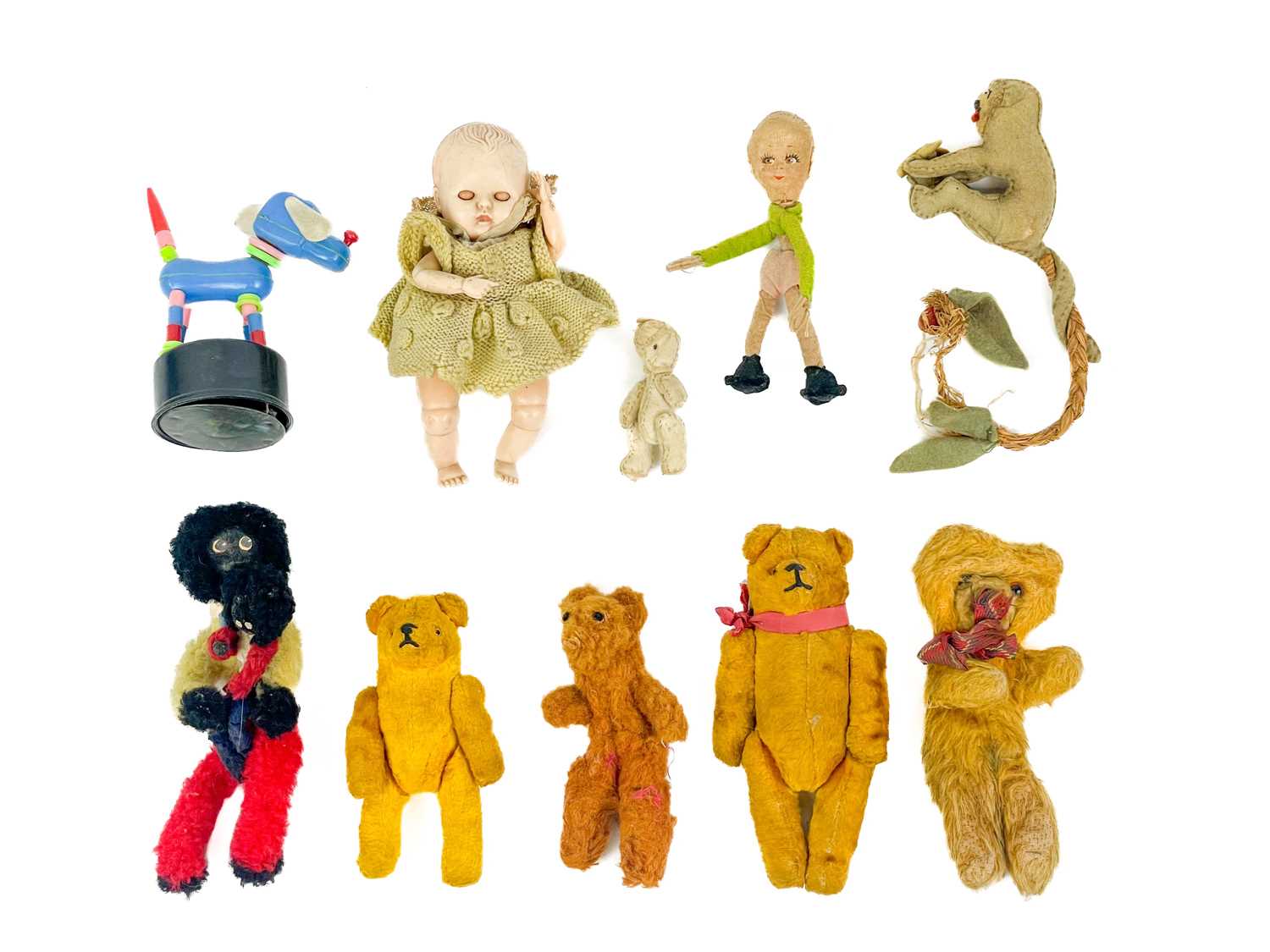 Lot 778 - Miniature teddy bears, stickman, monkey and other children's toys (total 11 items)