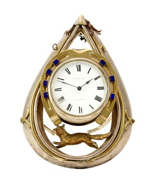 Lot 375 - A Victorian silver plated and gilt hunting related strut timepiece.