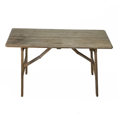 Lot 61 - A folding pine trestle table, of diminutive proportions.