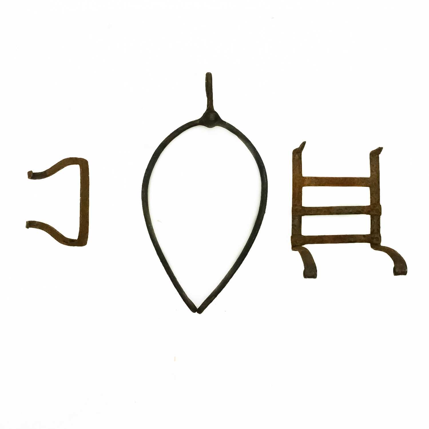 Lot 200 A 19th century wrought iron chimney pan hook.