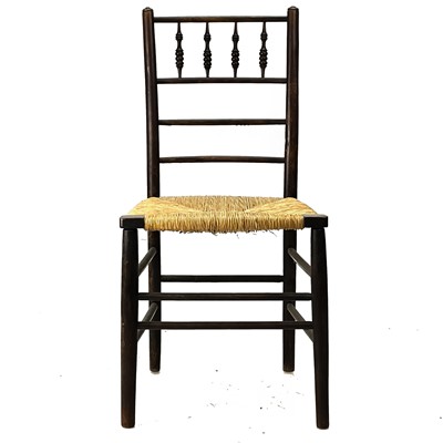 Lot 27 - A pair of spindle back rush seat chairs.
