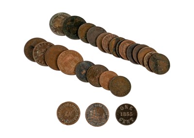 Lot 124 - Canada: 19th Century copper half-penny and penny coins / tokens (x25)