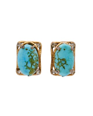 Lot 7 - A Chanel rare pair of Turquoise Gripoix and crystal set clip earrings, circa 1950's.