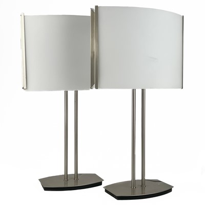 Lot 139 - A pair of chrome and glass contemporary table lamps.