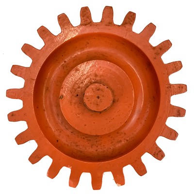 Lot 201 - A painted wooden cog possibly a factory die mould.
